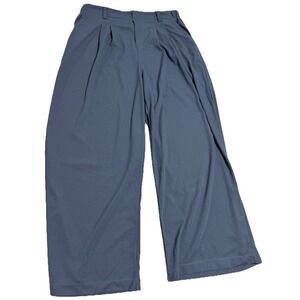 Halara Pants Women's LG Petite Blue Wide Leg Pleated Corporate Office Pull On